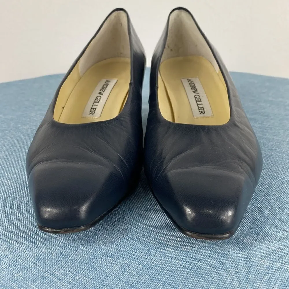 Andrew Geller classic black leather square toe heels size 8 M